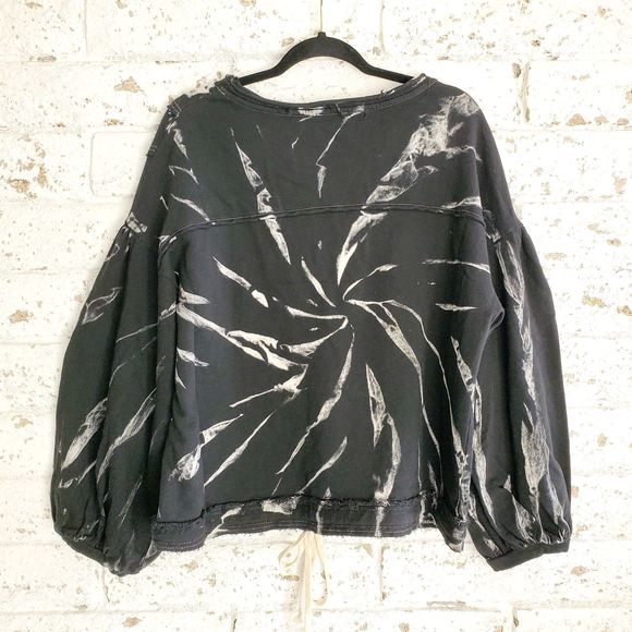 Black Balloon Sleeve Tie Dye Sweatshirt Distressed Top Grunge Gym Casual SZ L - Picture 2 of 8